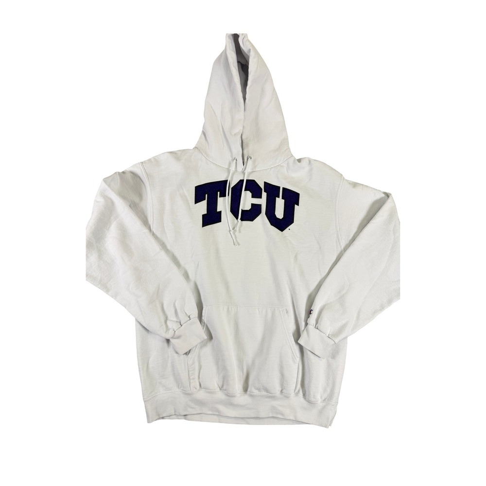 Champion TCU Horned Frogs Hoodie Mens Large White Purple Pullover Sweatshirt